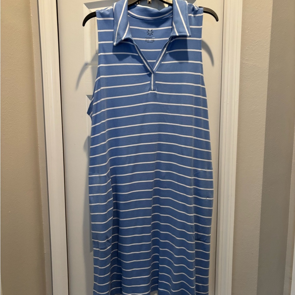 Isaac Mizrahi Blue and White Striped polo shirt dress